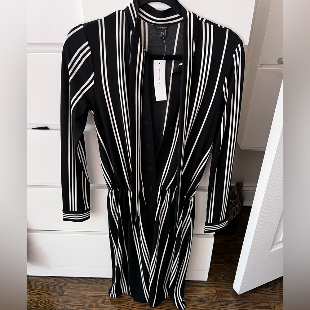 Ann Taylor Black dress with white stripes